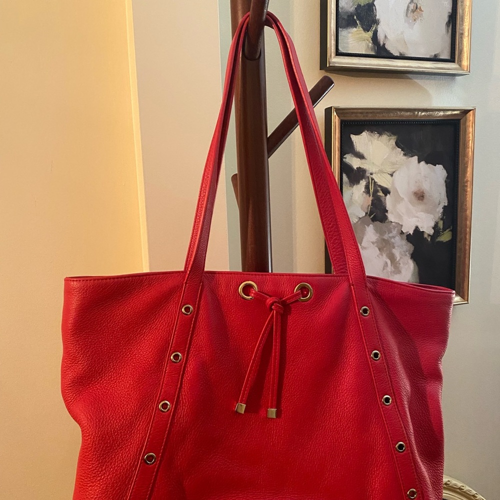 Talbots Red Leather Tote Bag